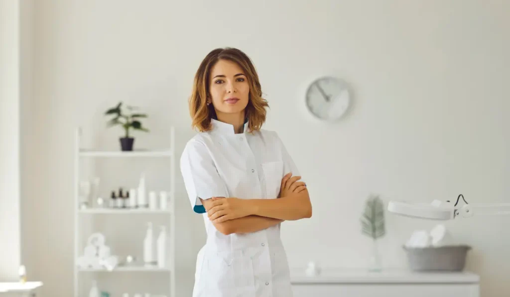 Cosmetologist Doctor Dermatologist in a Beauty Clinic.